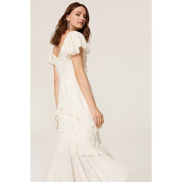 THREE FLOOR White Polka Dot Textured Hourglass Ruffle Trim Perle Dress sz US 2 - Picture 2 of 16